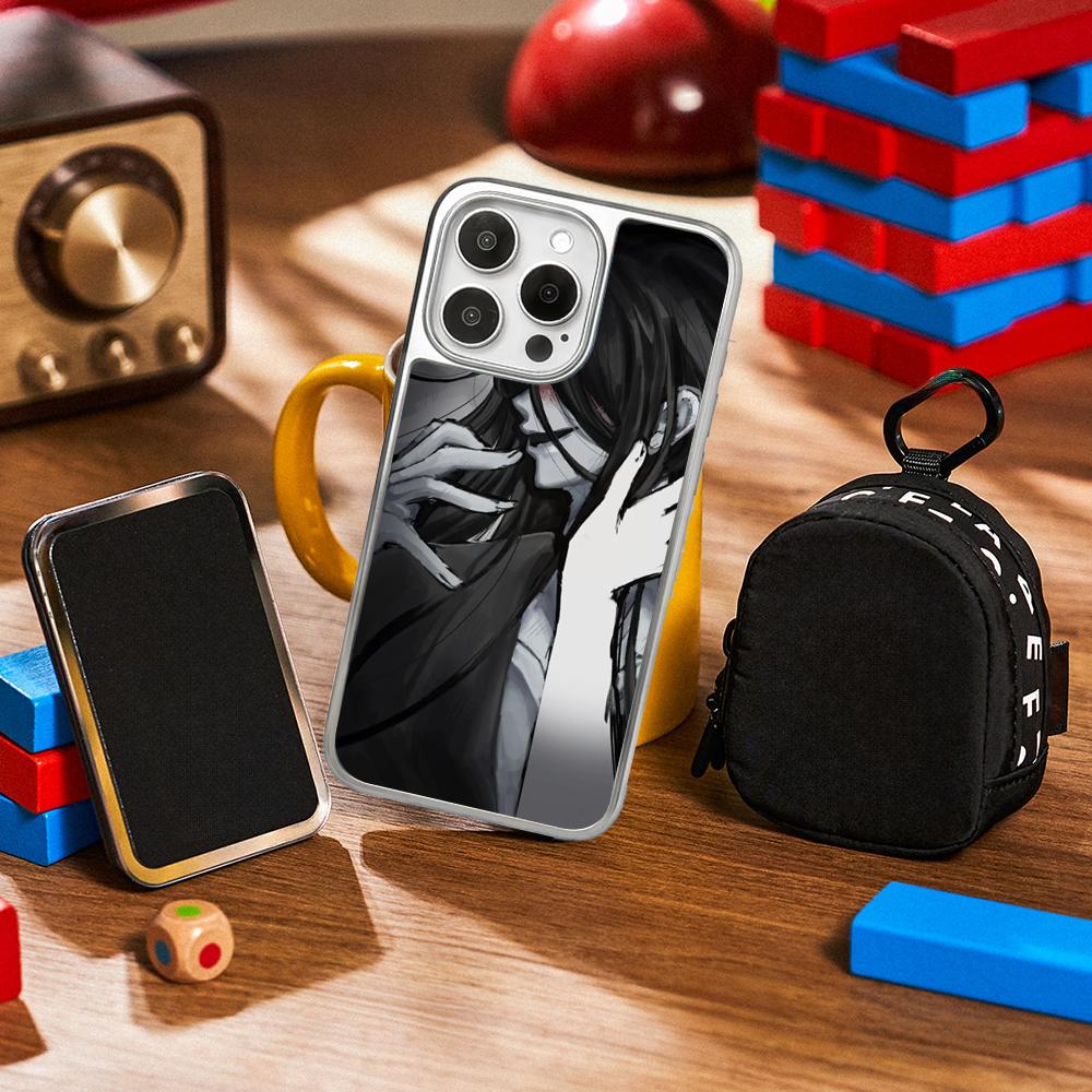 H-homi-cipher Crawling Anime Man Phone Case for iPhone 16 15 14 13 12 11 Pro Max Sheepskin Silver-edged Protective Case