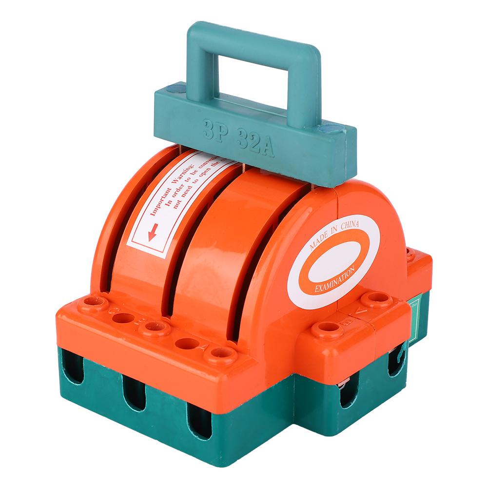 Double Throw Knife Disconnect Switch Orange Red 3P Terminal Connection Electric Supplies 32A