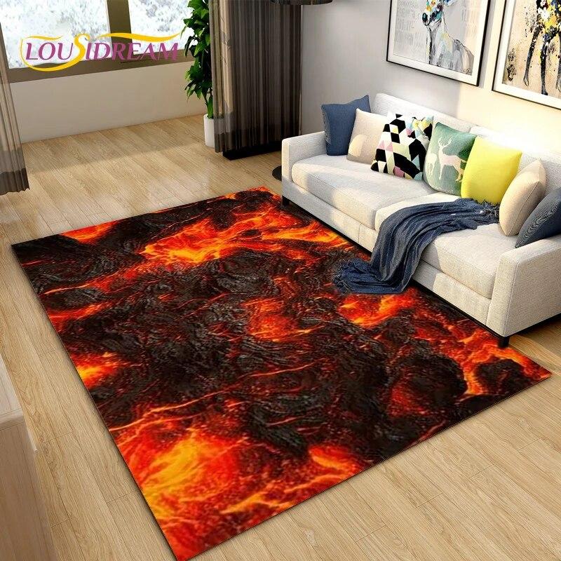 3D Charcoal Volcanic Rock Flame Stone Area Rug,Carpet Rug for Living Room Bedroom Sofa Decoration,Kitchen Non-slip Floor Mat