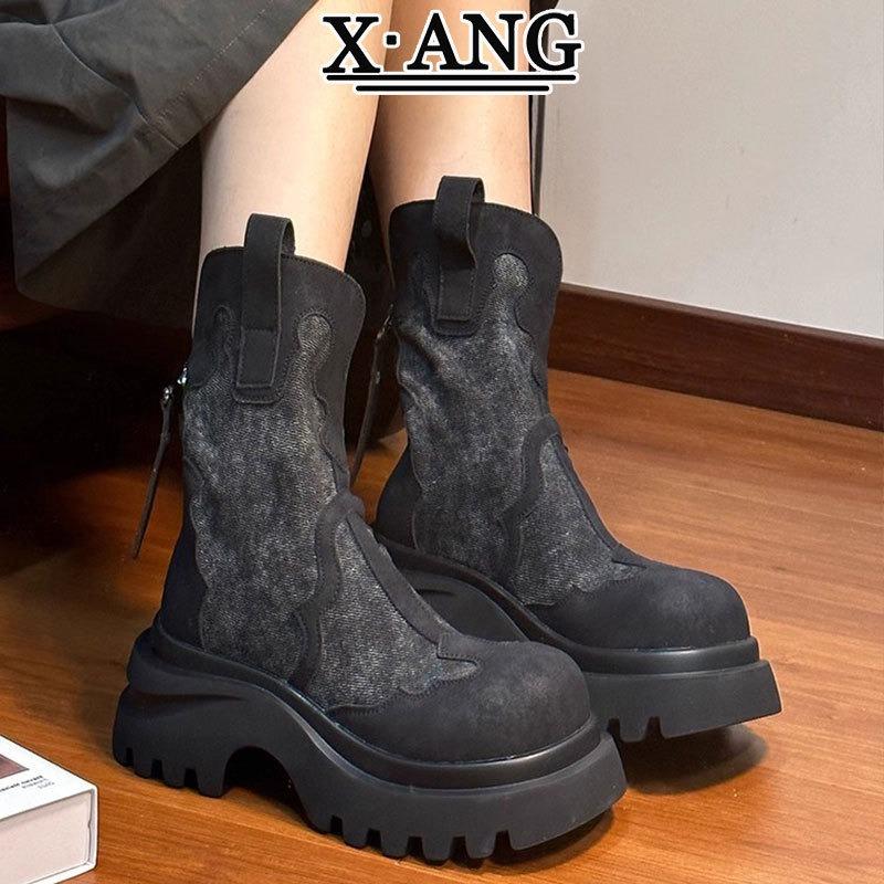 Leather Martin boots children's new thick-soled heightening small locomotive short boots cigarette boots locomotive rhubarb boots