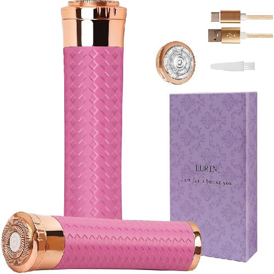 Facial Hair Removal for Women, Painless Rechargeable Hair Removal Device, Comes with 2 Replacement Heads, Portable Electric Shaver/Razor for Face,