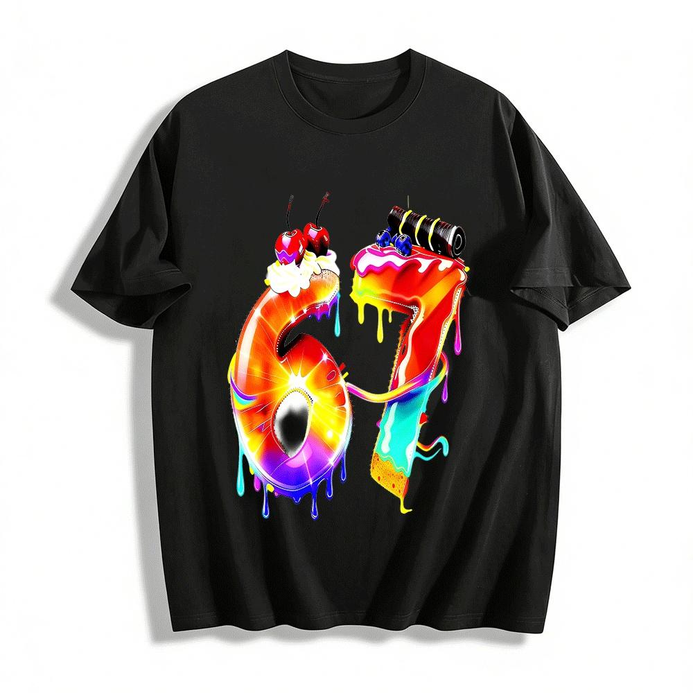 Colorful Dessert Number 67 Graphic Print Casual Top Pure cotton T-shirt XXS