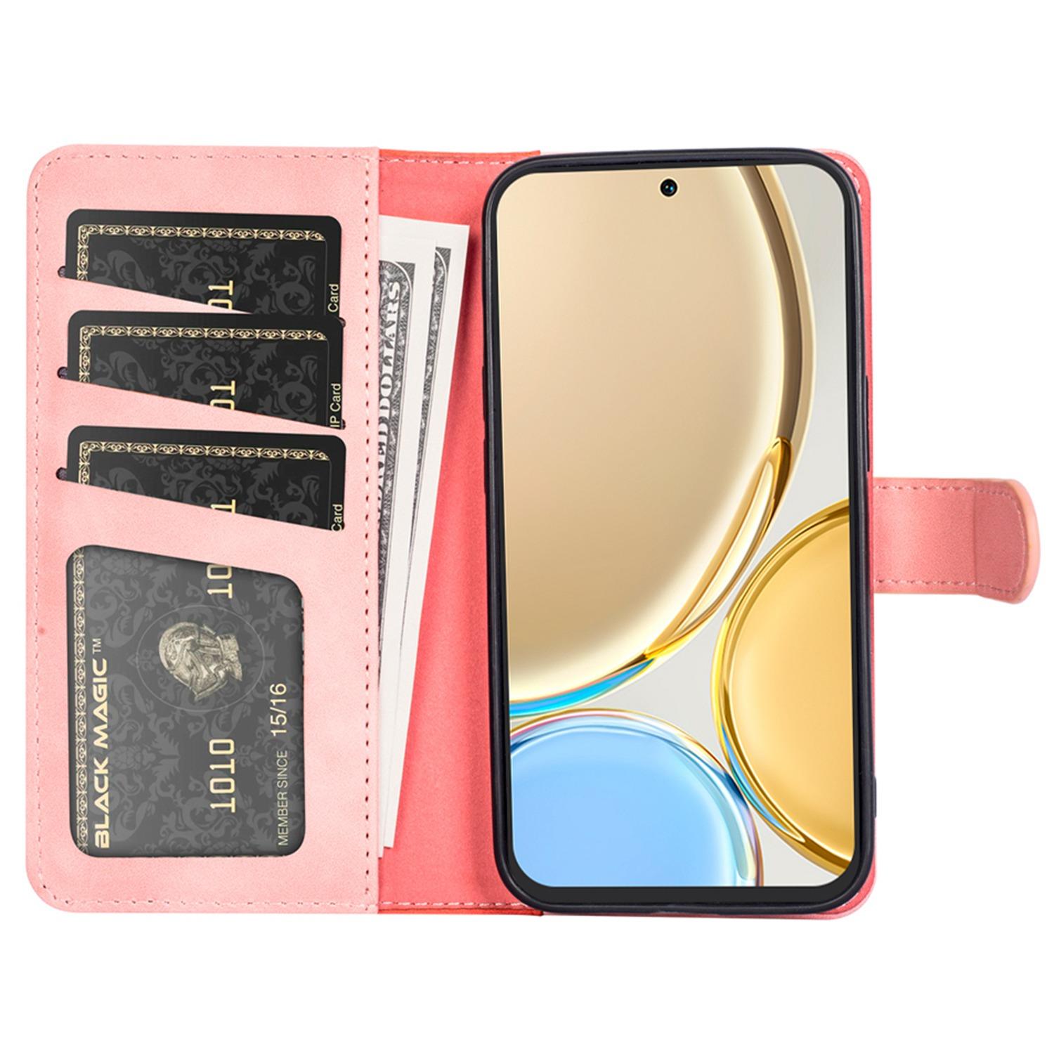 

For Honor X30/Magic 4 Lite 5G Color Splicing Design Phone Full-protection Cover PU Leather Stand Wallet Case Shell Pink