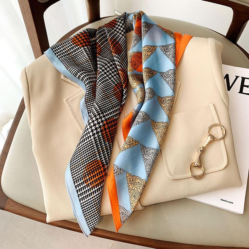 Imitation Silk Korean Style Fashion Square Scarf for Women Clavicle Decoration Small Scarf for Women Retro Simple Small Scarf Headband Tie Bag