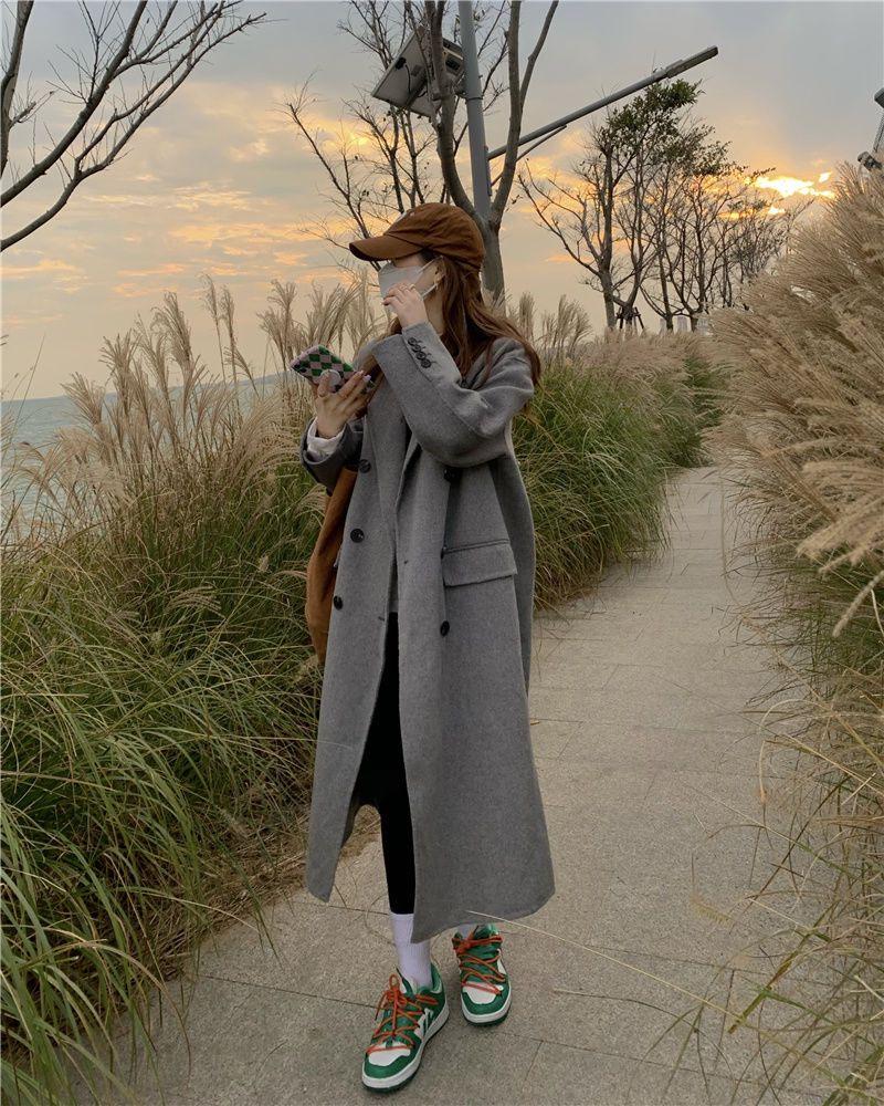 "2024 Women's Korean-Style Woolen Coat: Stylish Gray for Autumn/Winter"