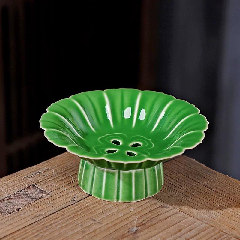 

1pc Drainable Fruit Platter Home High Footed Dessert Plate Chinese Ceramic Dim Sum Plate Wedding Decoration Plate Tableware 13x6.5cm