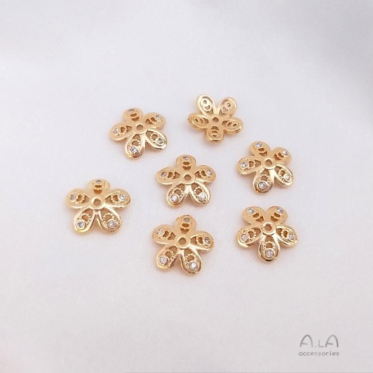 Capuchón de Cuentas de Flor y Copo de Nieve de Circonita Relleno de Oro de 14K para Pulseras DIY