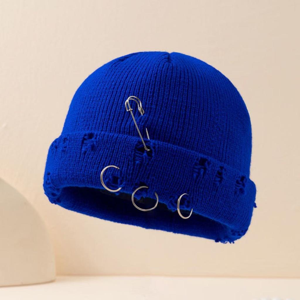 European and American Fashion Hole Knitted Wool Hat Autumn and Winter Retro Big Head Circumference Dome Cold Hat Men's and Women's Ear Protec