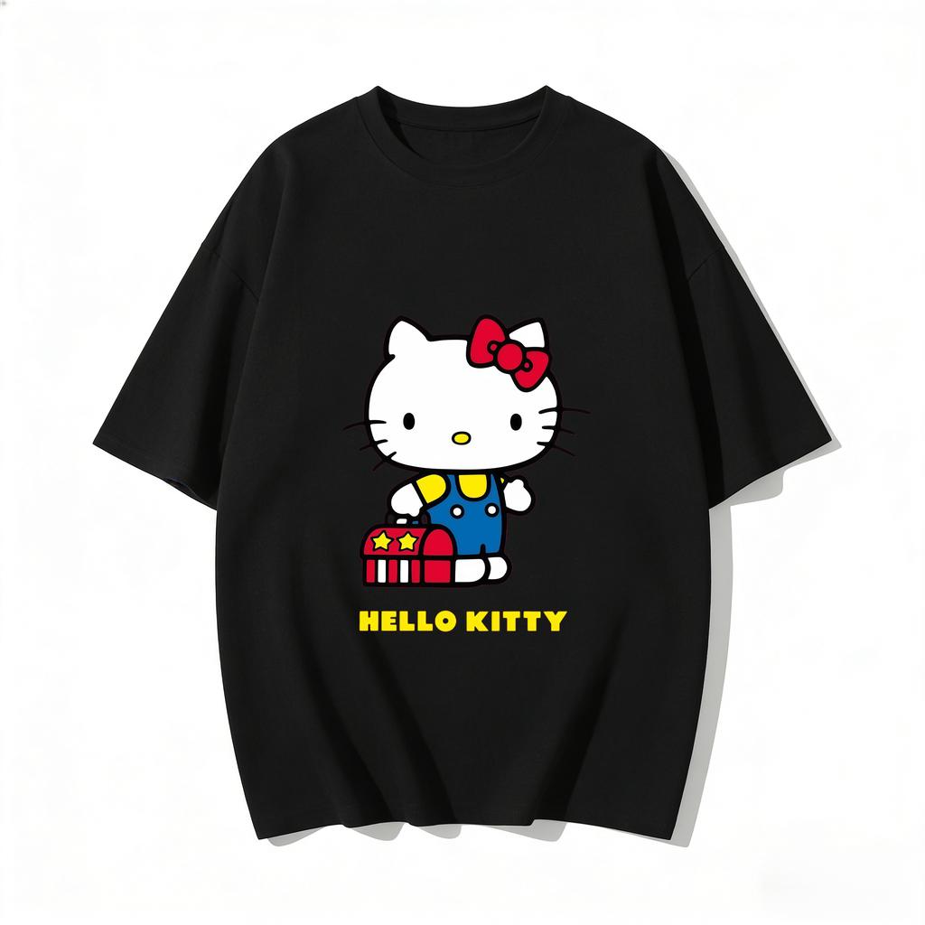 2026 Summer Hello Kitty Cartoon Printed Short Sleeve Pure Cotton Tshirt Parentchild Outfit Classic Fashion Womens Tees Tops
