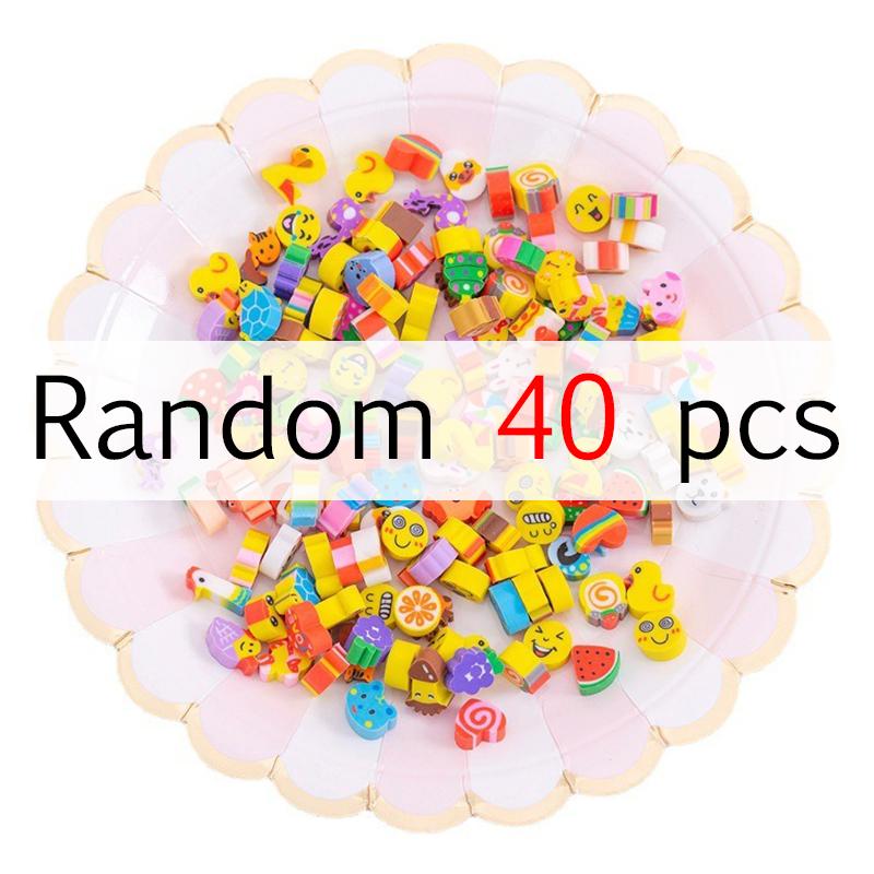 20/40/100/200PCS Mini Eraser Various Shapes Random Mix Cute Animal Fruit Cake Space Cartoon Student Reward Eraser Stationery ZYF