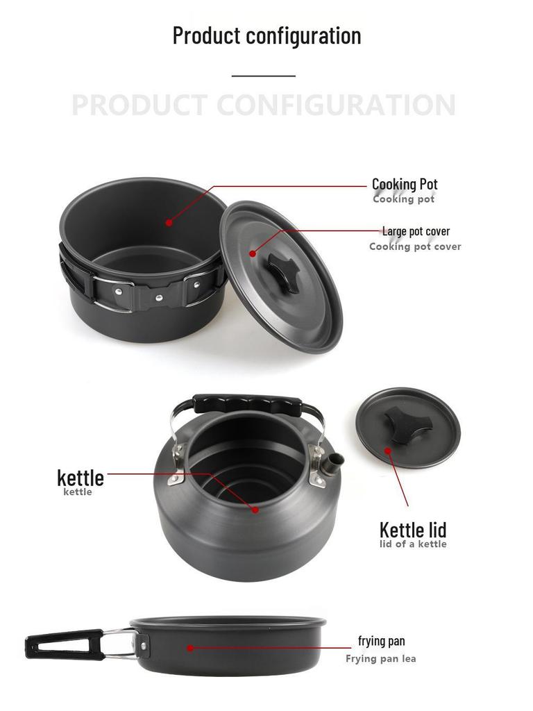 2-3 Person Portable Camping Cookware Set: Foldable Pots and Teapot for Outdoor Picnics