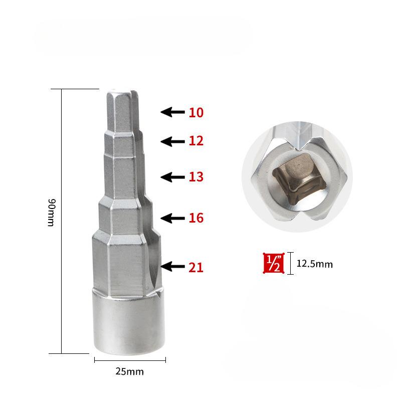 10-21mm Composite Inner Square Pagoda Ratchet Step Wrench Radiator Valve Pump Disassembly Tool