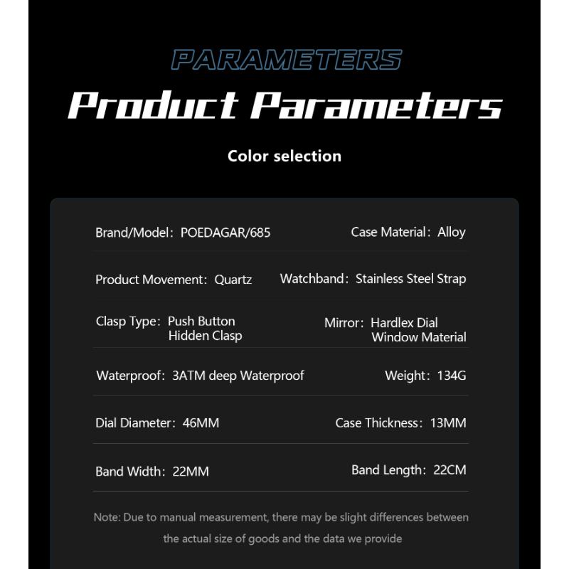 POEDAGAR Fashion Men's Wristwatch Luminous Waterproof Stainless Steel Man Watch Chronograph Date Business Quartz Watches For Men