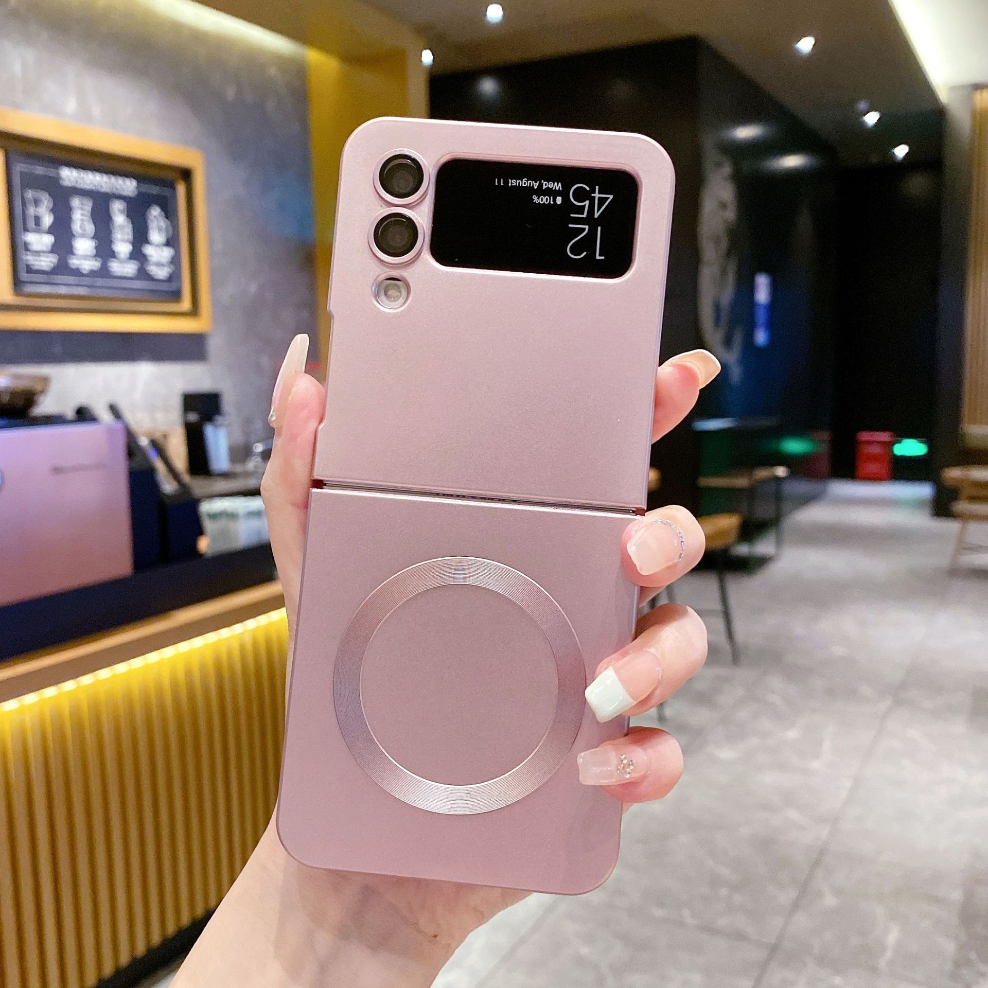 

Чехол для складного телефона Samsung ZFlip6 с магнитной фиксацией, S24Ultra Полный комплект Tpu с ощущением кожи Защитный чехол Nota20P Samsung Z Flip5 розовый