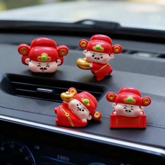 1/4Pcs God of Wealth Figurine Computer Monitor Decoration Cartoon Chinese Immortals Statue Resin Sculpture Car Dashboard Ornament