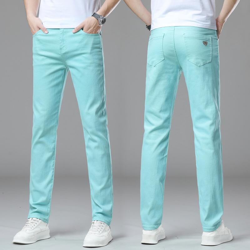 Men's Slim-Fit Coloured Denim Trousers Summer Versatile Trend Casual Stretch Fashionable Designer Trousers