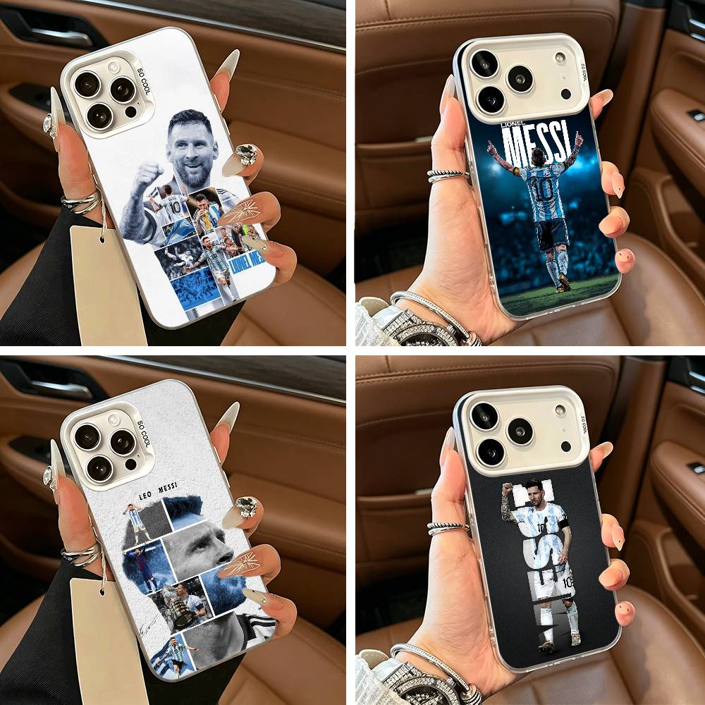 GOAT Fußballspieler M-messi Handyhülle für iPhone 17,16,15,14,13,12,11 Plus,Pro Max,XS,weiße silberne Handyhülle