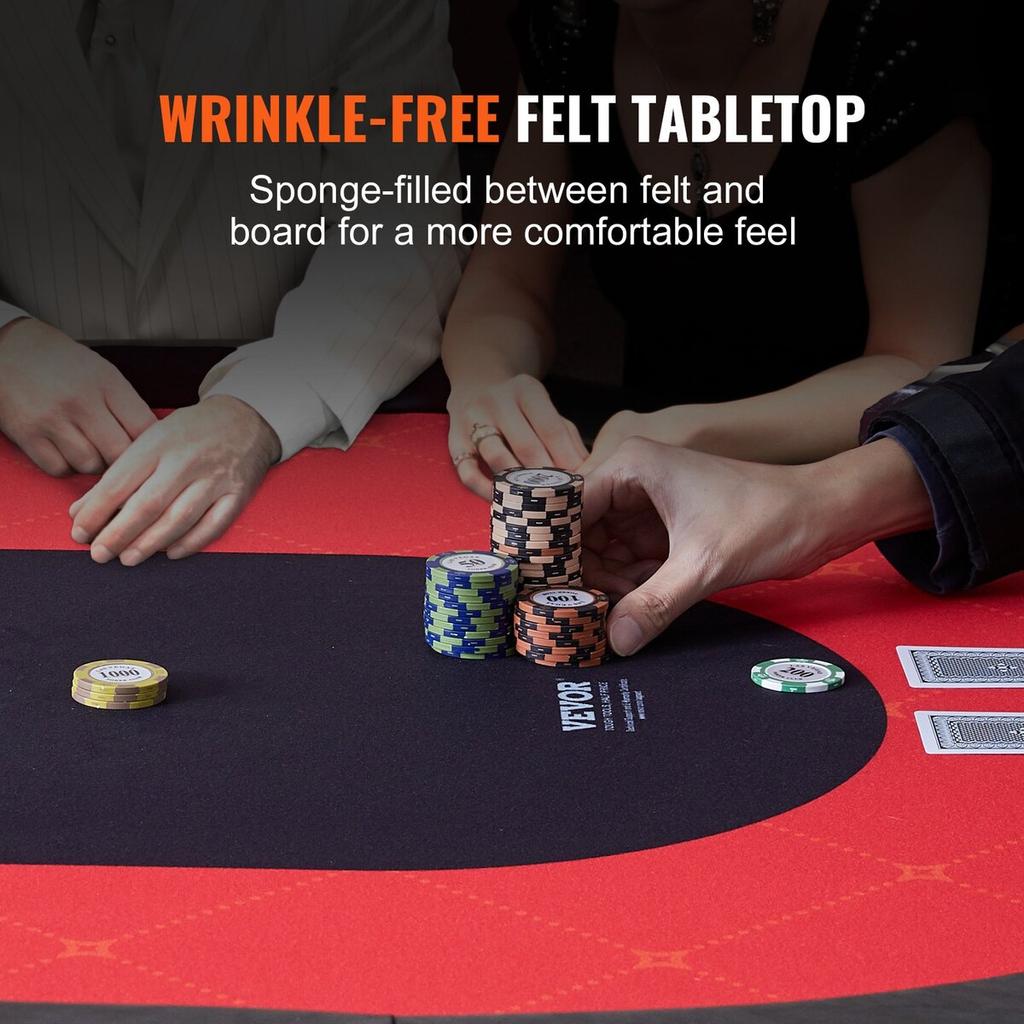 10 Player Foldable Poker Table, Blackjack Texas Holdem Poker Table with Padded Rails and Stainless Steel Cup Holders, Portable Folding Card Board Game