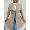 Autumn Winter Women's Notched Lapel Wool Coat, Double-Breasted Trench Style Overcoat with Solid Color Design, Elegant Outerwear for Office & Commute