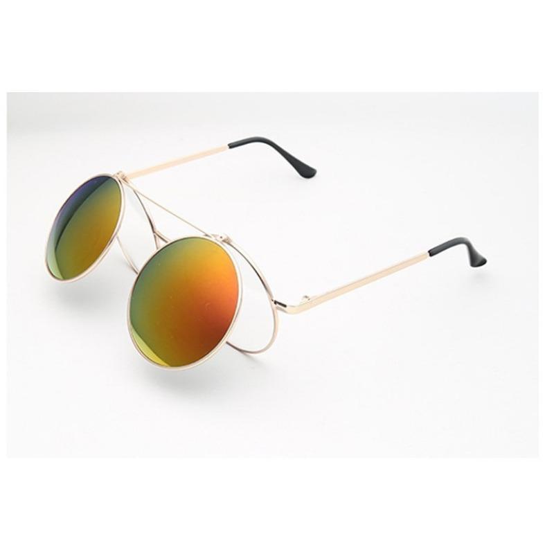 Year Retro Round Sunglasses Large Frame Prince Glasses Men'S And Women'S Metal Flip Sunglasses Double Layer Lenses