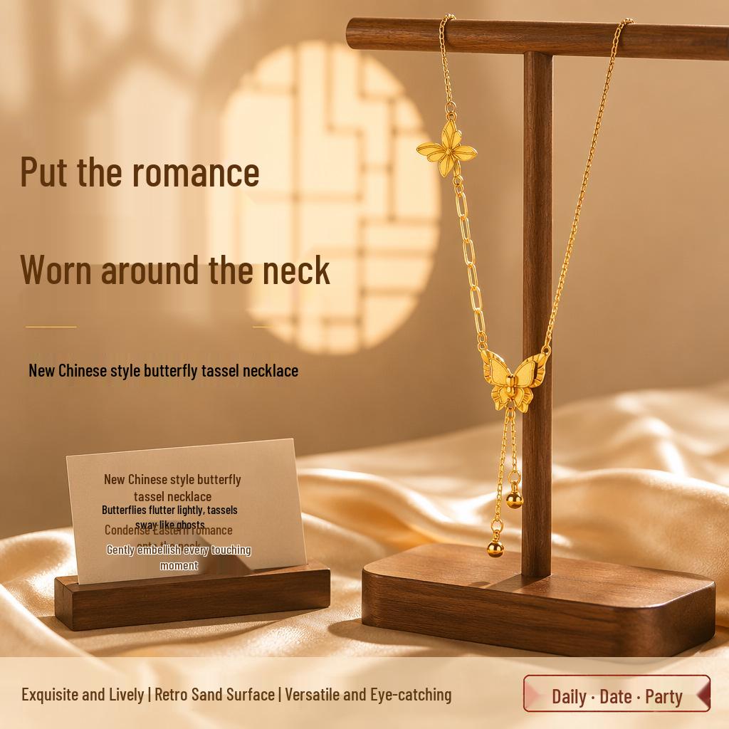 Elegant Butterfly Tassel Necklace: Luxurious Chinese Design, High-End Pendant & Simple Clavicle Chain
