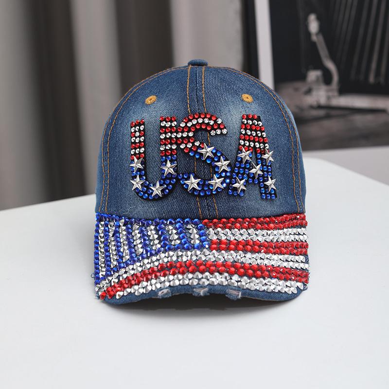 YIRAN Dayang hat Usa Amerikaanse Vlag Strass Denim Baseballpet Voor Mannen Vrouwen, Bling Kristal Patriottische Snapback Hoed, 4 Juli Sprankelende Verstelba Adjustable