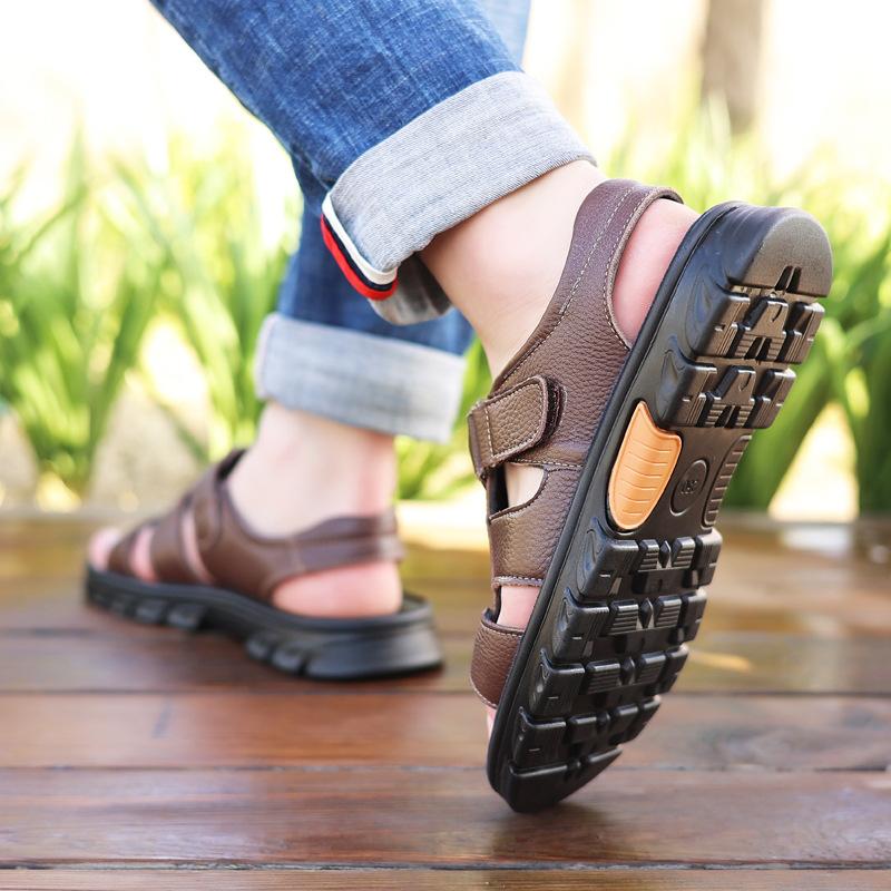 Large Size Sandals Men's 2025 Summer New Beach Shoes Men's Leather Non-slip Casual Shoes