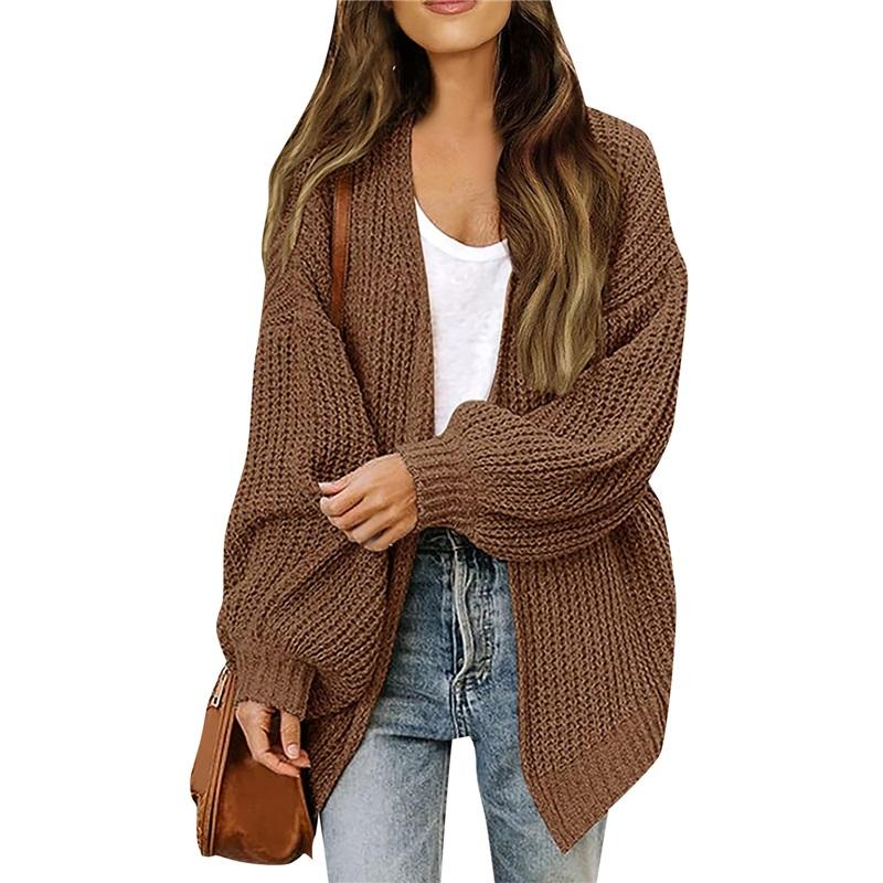 Women's Lantern Sleeve Thick Needle Cardigan New Pocket Knitted Sweater Women's Jacket