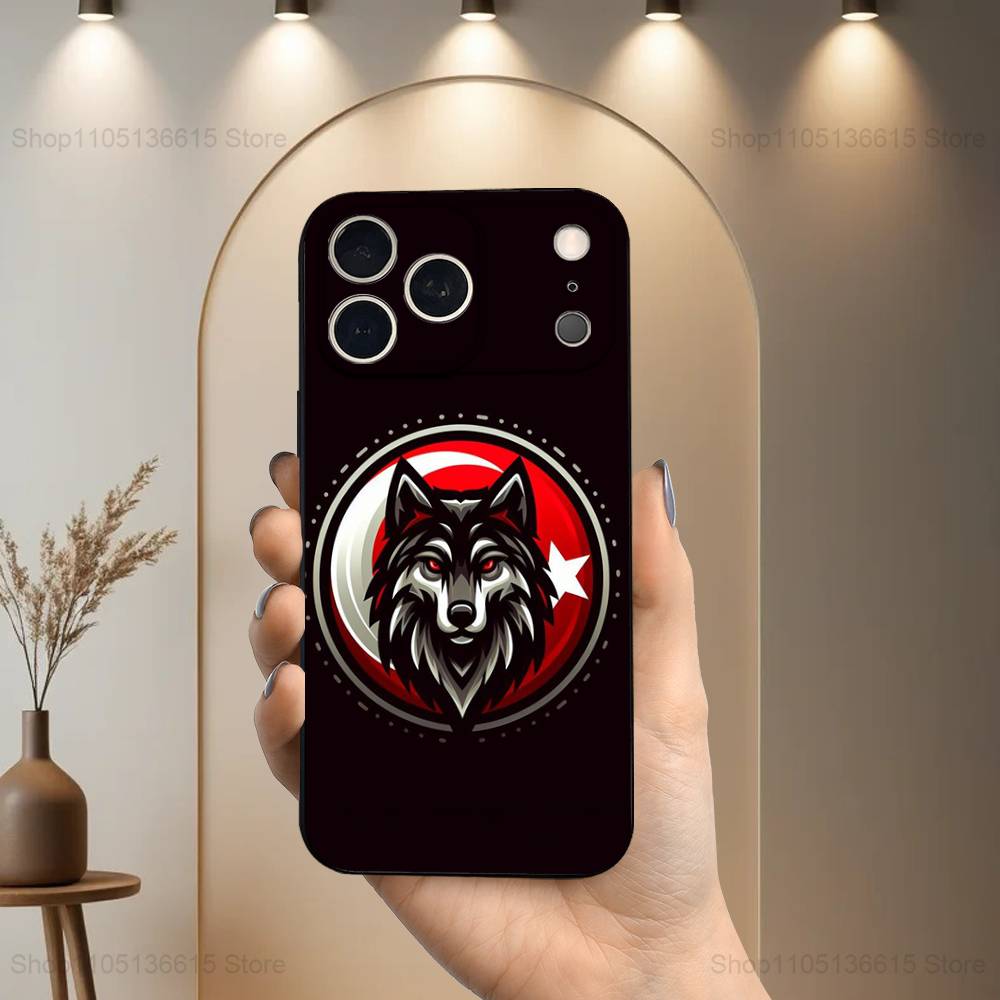 Turk Wolf Turkey Flag For iPhone 8,7,11,12,15,14,13,16,17,Plus,Pro Max,XS,X,XR,SE,Mini,Soft Silicone Black Case