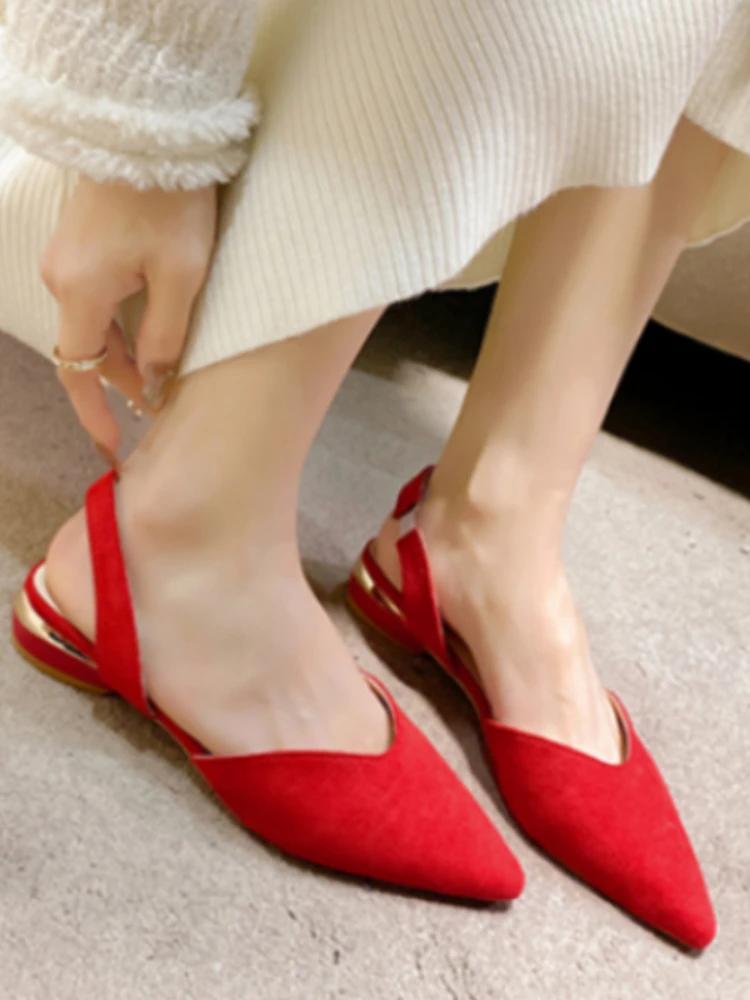 Women Pointed Toe Sandals 2024 Spring New Fashion Shoes Trend Slides Dress Slingback Flip Flops Elegant Walking Classic Slippers