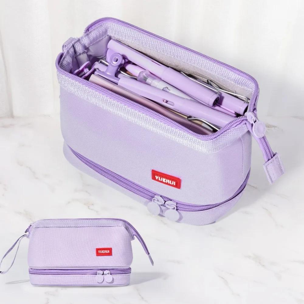 Simple Oxford Cloth Pencil Bag Double-layer Multifunctional Stationery Bag Portable Large Capacity Pen Case Gift