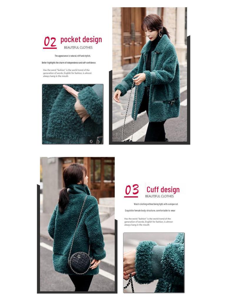 2025 Women's Real Wool Shearling Coat - One-Piece Lambswool Fur Outerwear, Off-Season Style