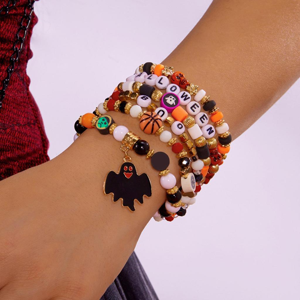 Stackable Halloween Bracelets - Pumpkin Spider   Bead Bracelets for Women's Party Jewelry