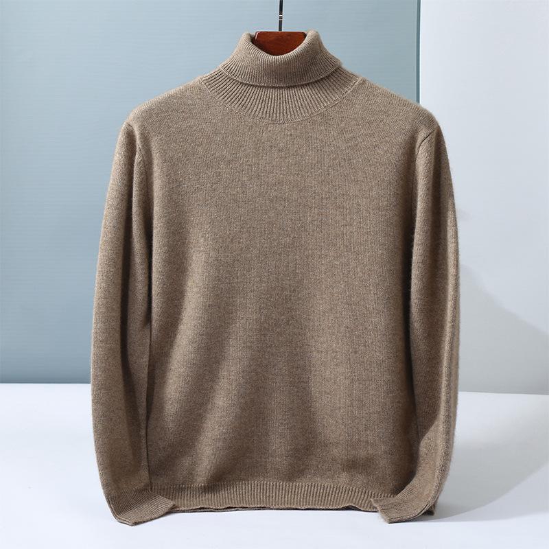 Cashmere shirt men's high lapel neck medium and thick knitted sweater warm youth solid color