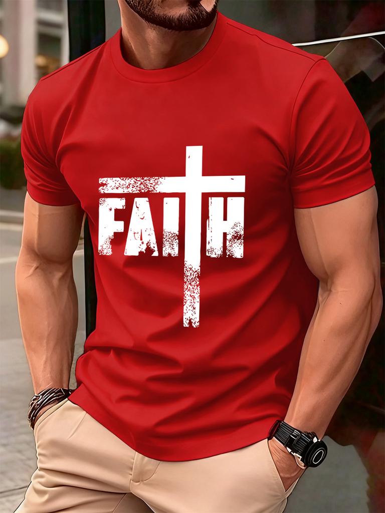 Faith The Cross Printed Cotton TShirts Mens Summer Short Sleeve Comfortable T Shirt Soft Oversized ONeck Tops Basic Clothes