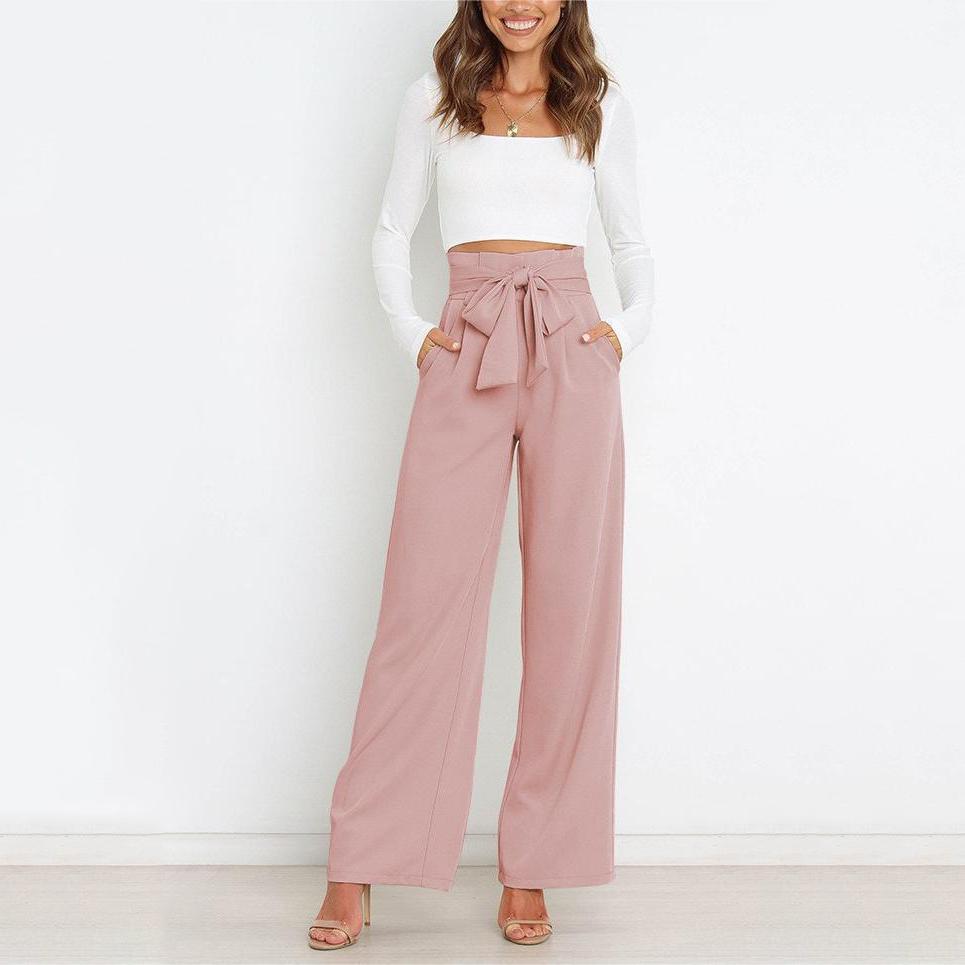 Modische Hose für den Arbeitsplatz, für Damen, lässig, weites Bein, hohe Taille, Hose mit Gürtel, Temperament, Sommer, Pendlerhose