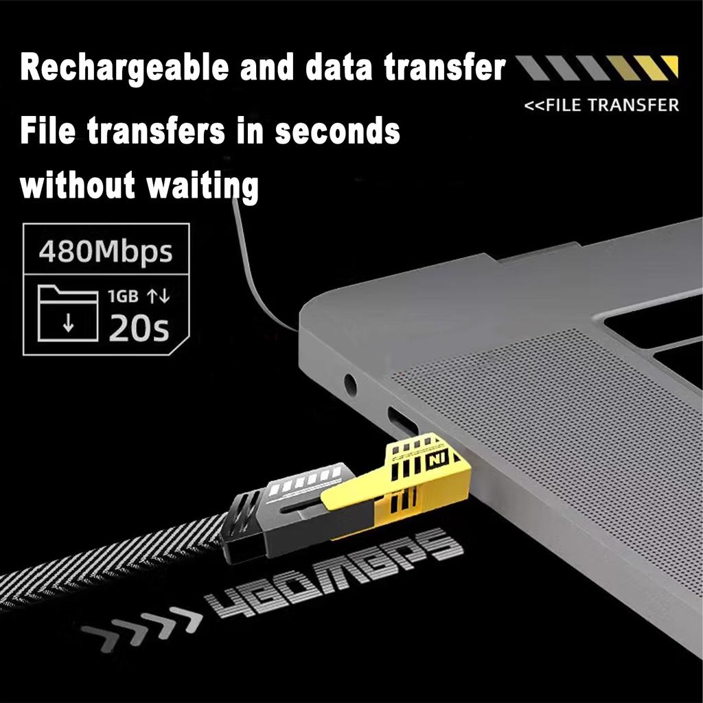 4-in-1 USB C Cable 65W 1 Meter Fast Charging Flat Nylon Braided for iPhone iPad Charger Cord 480Mbps Data Sync Multi Charging