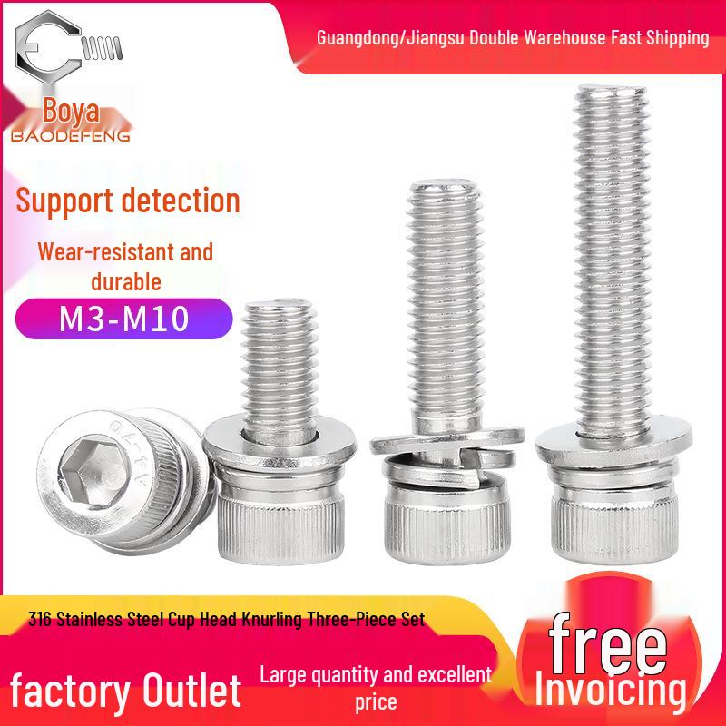 316 Stainless Steel Hex Socket Head Bolt with Flat Spring Washer, M3-M10. M4x40x9 (5 pcs)