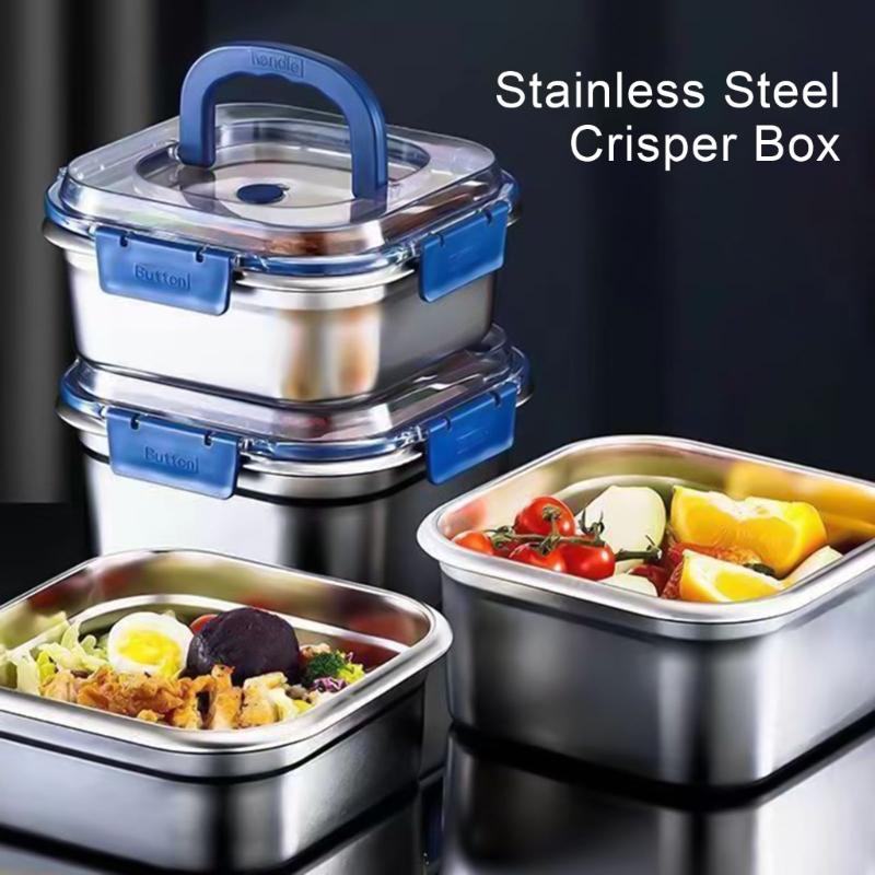 Multipurpose Stainless Steel Food Preserver Lunch Box with Transparent Lid Household Crisper Practical Meal Container