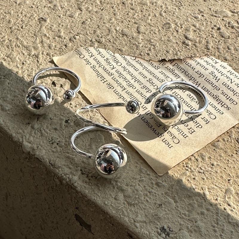 Anelli in Argento Sterling 925 per Donne Coppia Minimalista Fatti a Mano Semplice Retro Anello Sfera Grande Gioielli Raffinati Regalo Previene Allergie