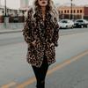 Luxury Women Long Sleeve Lapel Collar Print Woolen Leopard Thick Warm Midi Coat