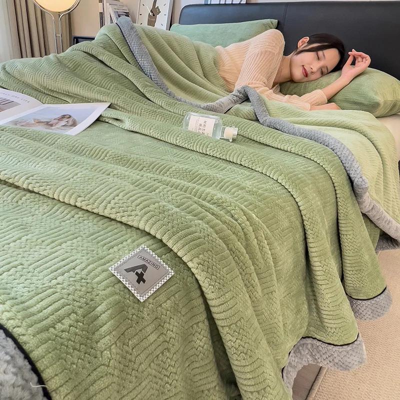 Coral Fleece Flannel Blankets For Beds Solid color Soft Warm Thickened Bedspread Sofa Cover Faux Fur Plaid Blanket For Bed Home