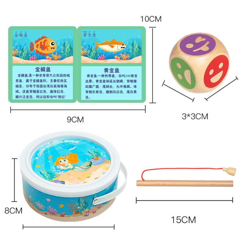 Fishing Toys Children'S Magnetic Fish Wooden Toddler Barreled Marine Animal Cognitive Interactive Toys, Fishing Games