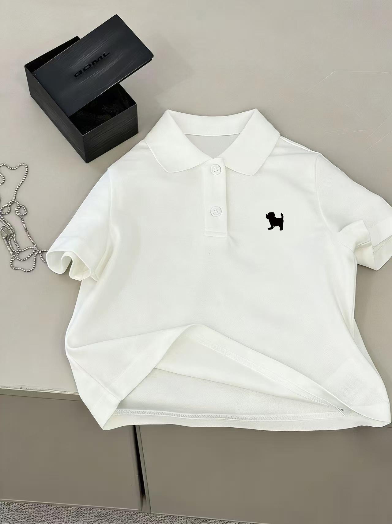 Boys White Cartoon Print Polo Shirt Summer Short Sleeve Top For Kids 90