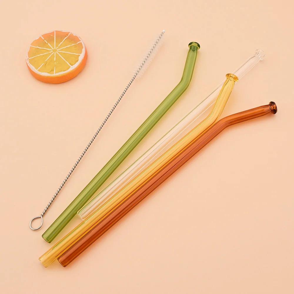 8mm High Borosilicate Glass Straw 7Pcs/Set Reusable Eco Friendly Drinking Straws Set Bubble Tea Smoothies Bar Accessories