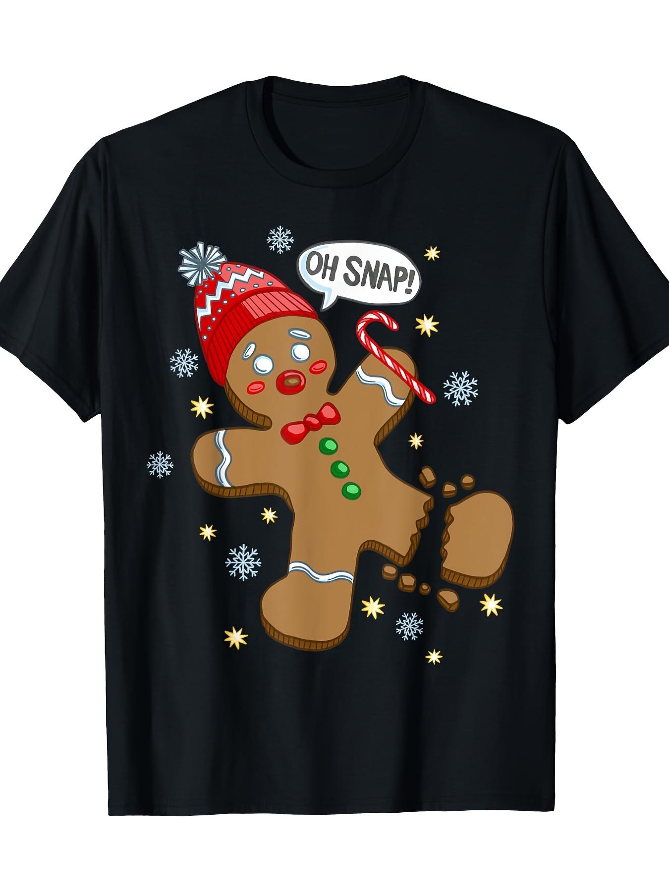Пряничный человечек Рождественский графический принт Лето Осень Зима Мужская и женская футболка с коротким рукавом Повседневная Свободная Уличная S