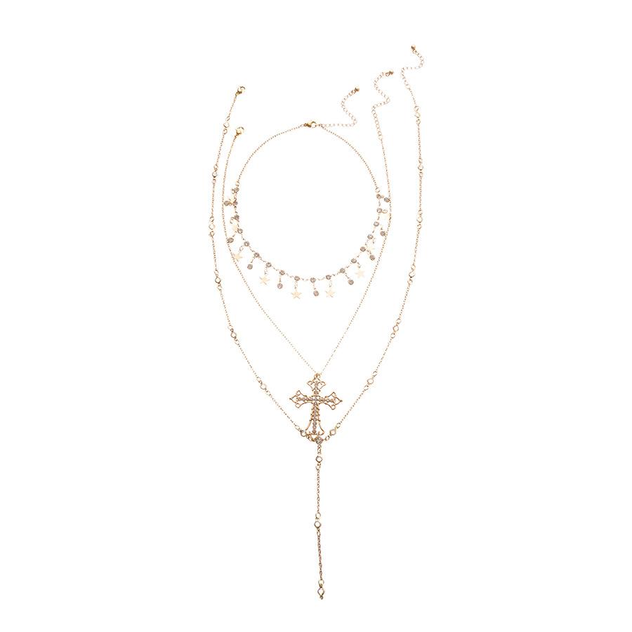 Rhinestone Cross Star Pendant Necklace Set for Women Crystal Y-shaped Necklace Y2K Party Jewelry Accessory