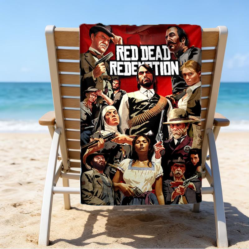 proof beach towel with a Red Dead Redemption1 pattern - soft,absorbent,quick-drying,machine washable - perfect for swimming,camping,bathing