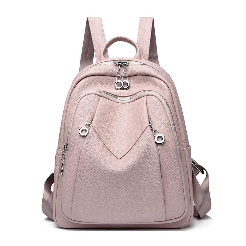 

Backpack for Women, Large Capacity PU Backpack, Candy Colored Student Backpack розовый