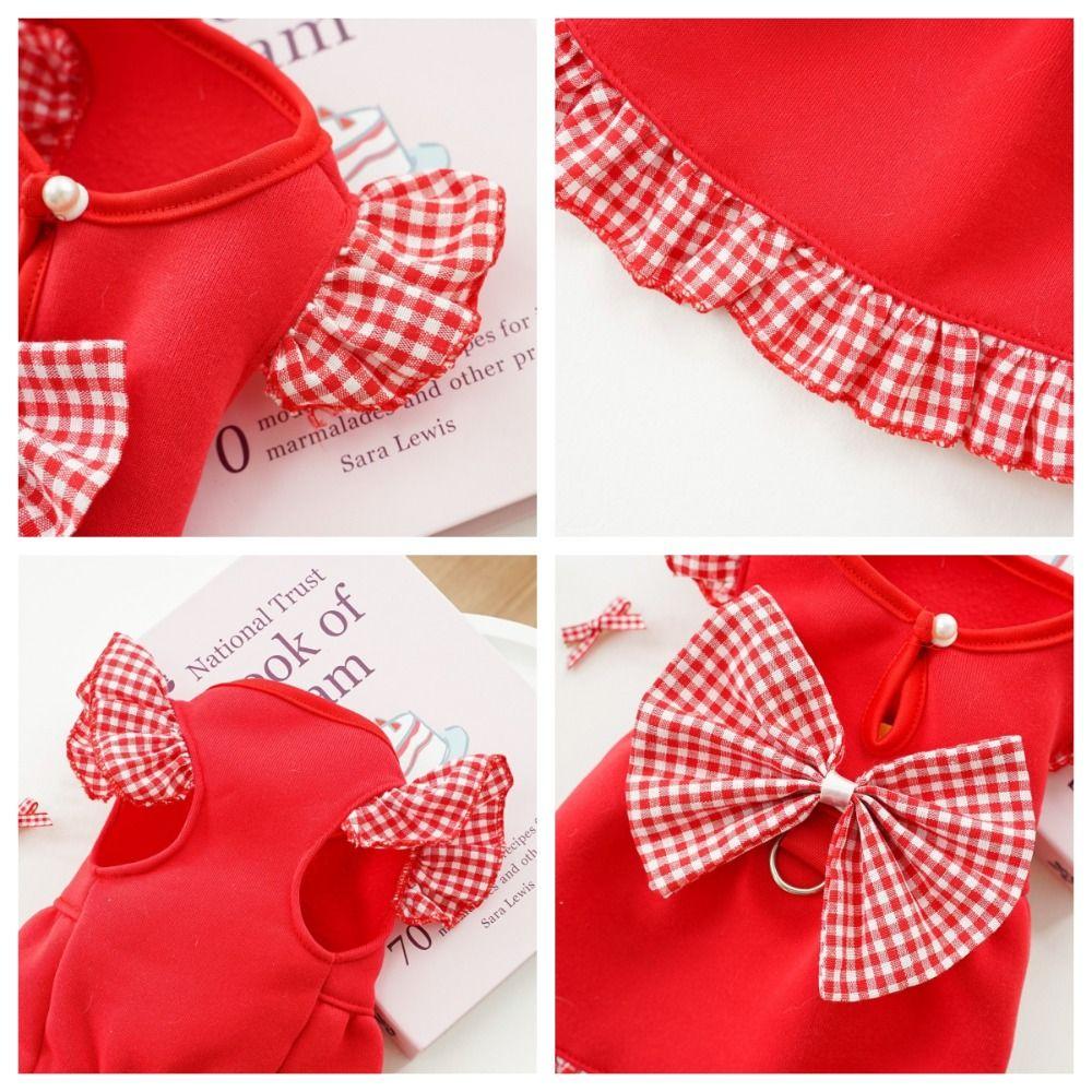 Bow Plaid Summer Dog Skirt Polyester Pet Clothing New Puppy Princess Dress for Cats Kitten
